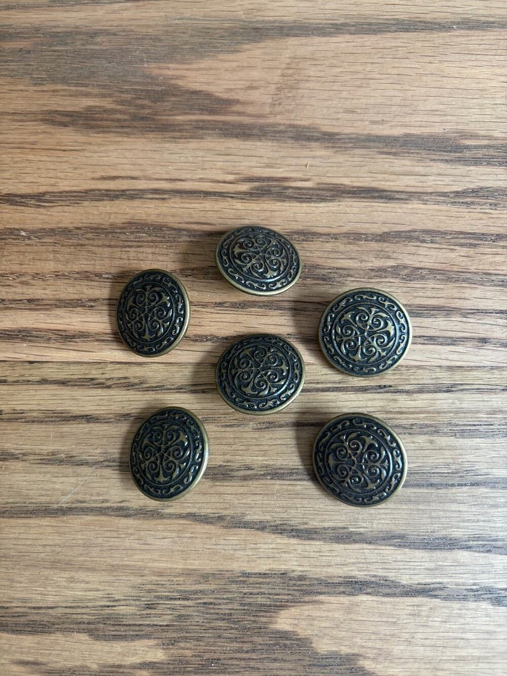 Vintage Antique Gold Metal Buttons 1” Shank Buttons Set Of 6